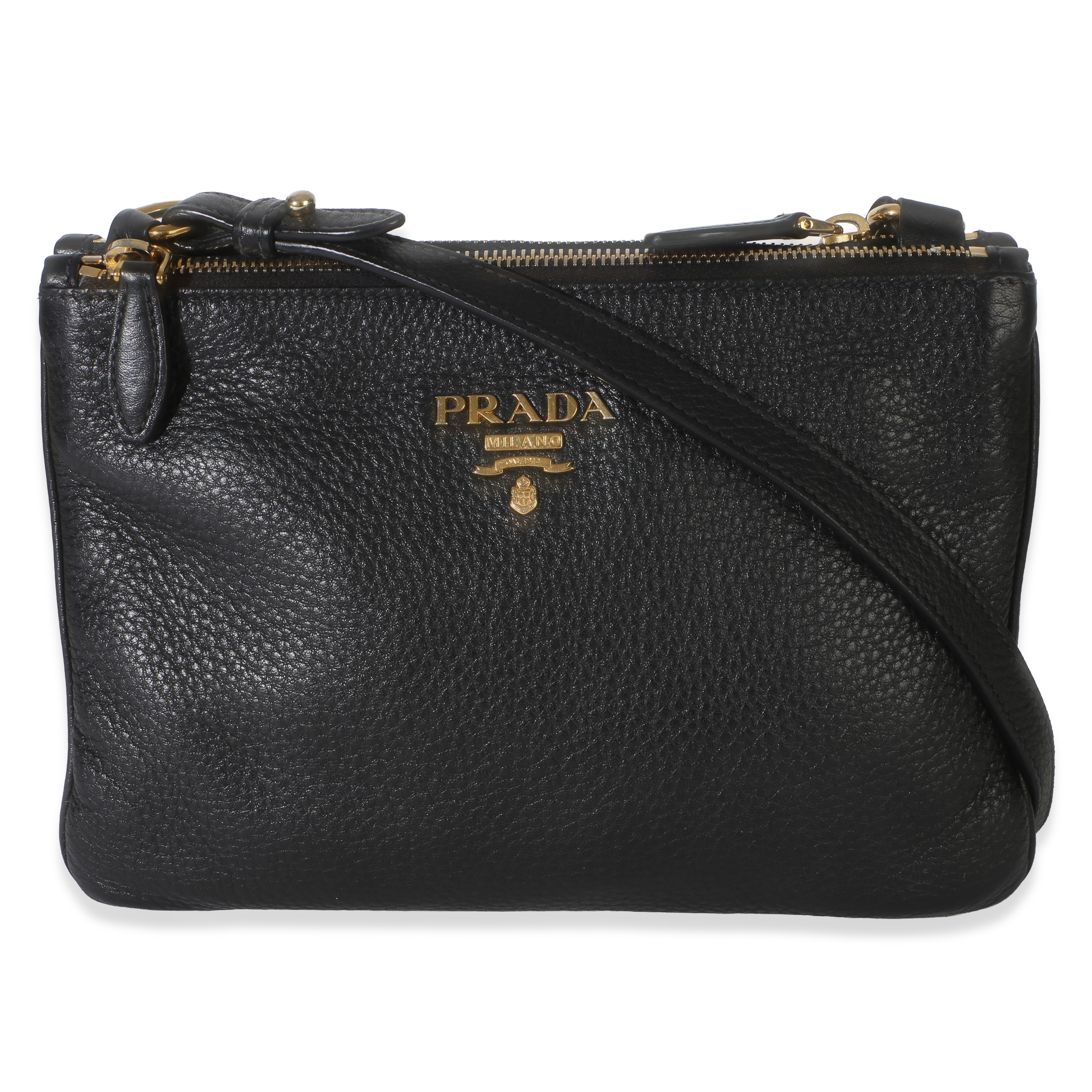 Prada Black Vitello Phenix Double Zip Crossbody Bag